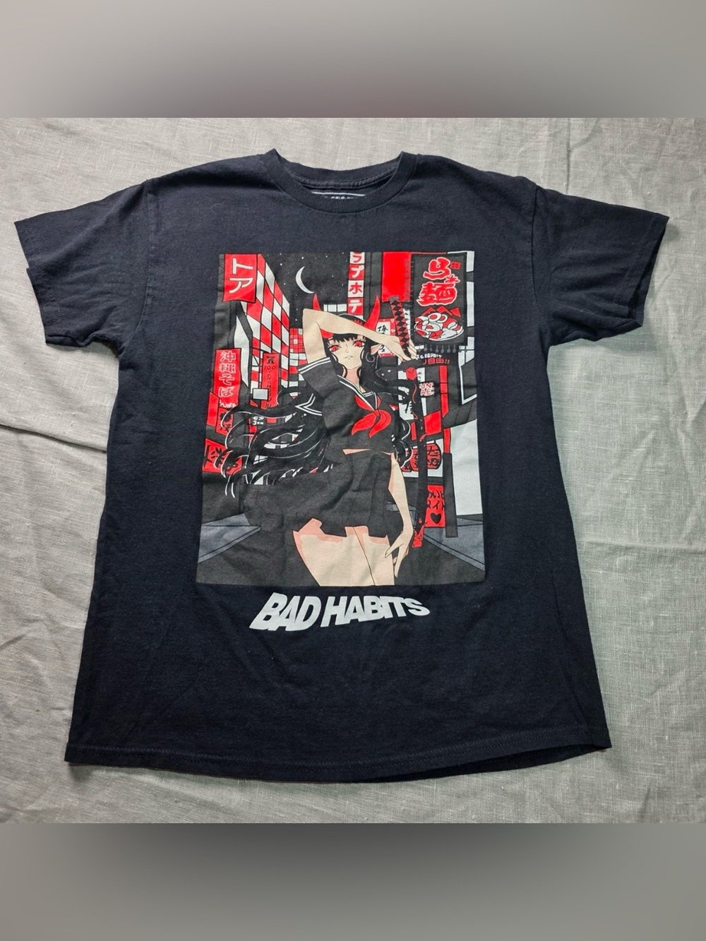 Bad Habits Anime Graphic T-Shirt Mens Medium Black Devil Girl Japanese